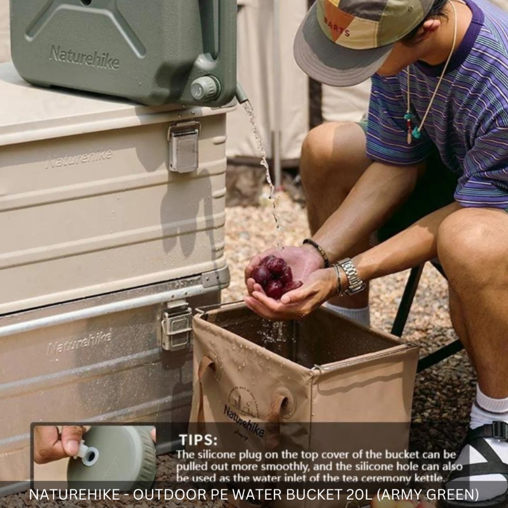 NATUREHIKE - 20L OUTDOOR PE WATER BUCKET FOOD GRADE WATER TANK WITH HANDLE FOR INDOOR OUTDOOR CAMPING PICNIC