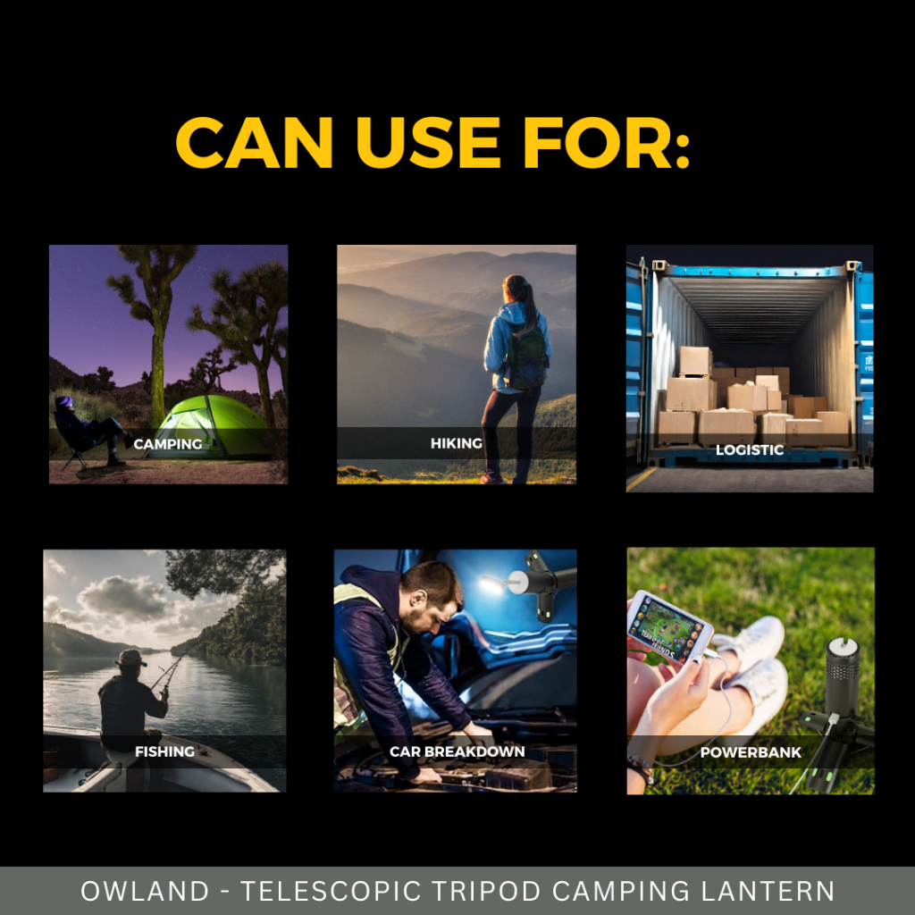 OWLAND -  TELESCOPIC TRIPOD CAMPING LANTERN FREE HARDCASING 10000MAH OUTDOOR INDOOR HIKING PICNIC