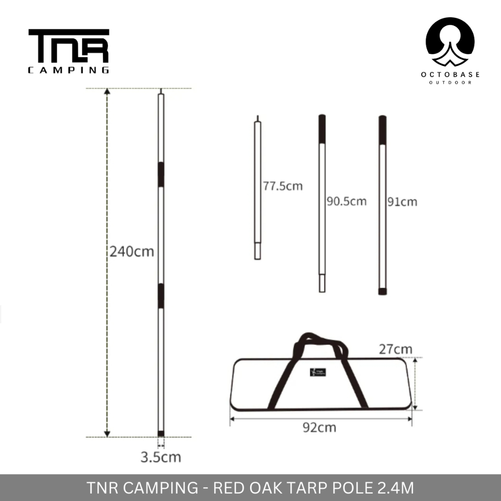 TNR CAMPING - RED OAK TARP POLE 2 PIECES FOR FLYSHEET OUTDOOR CAMPING PICNIC SURVIVAL