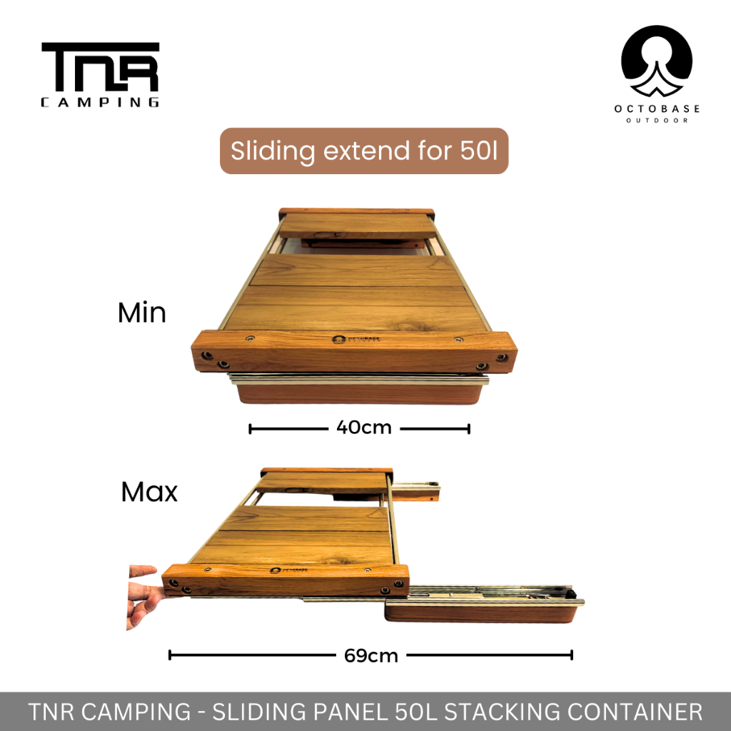 [ADD ON ACCESSORIES] TNR CAMPING-  STACKING CONTAINER 25L / 50L BOX WOODEN SLIDING PANEL