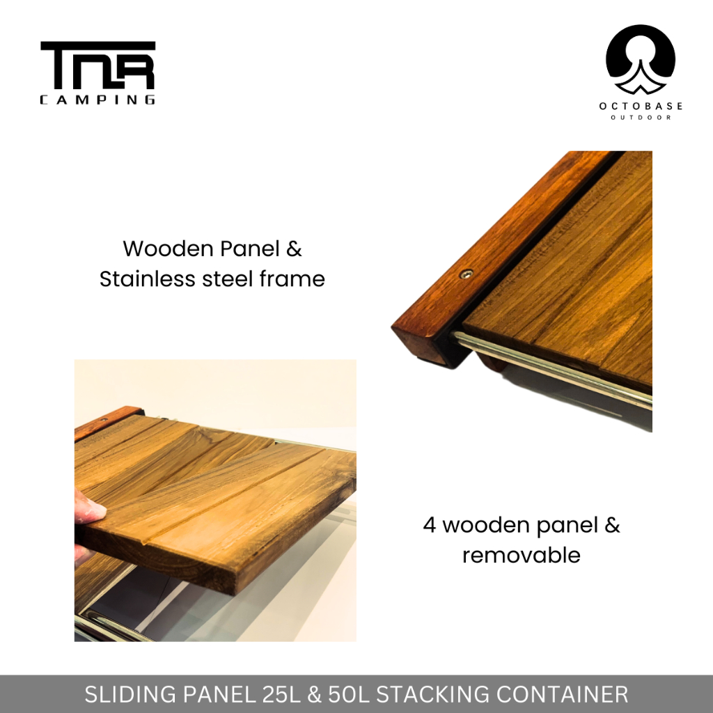 [ADD ON ACCESSORIES] TNR CAMPING-  STACKING CONTAINER 25L / 50L BOX WOODEN SLIDING PANEL