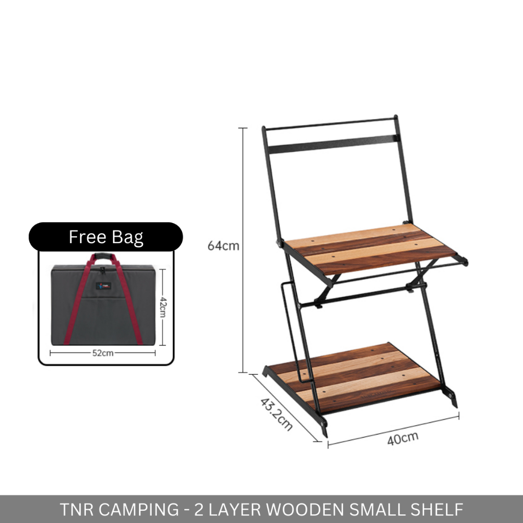 TNR CAMPING - 2-LAYER WOODEN SHELF SMALL FOR OUTDOOR CAMPING HIKING PICNIC SURVIVAL