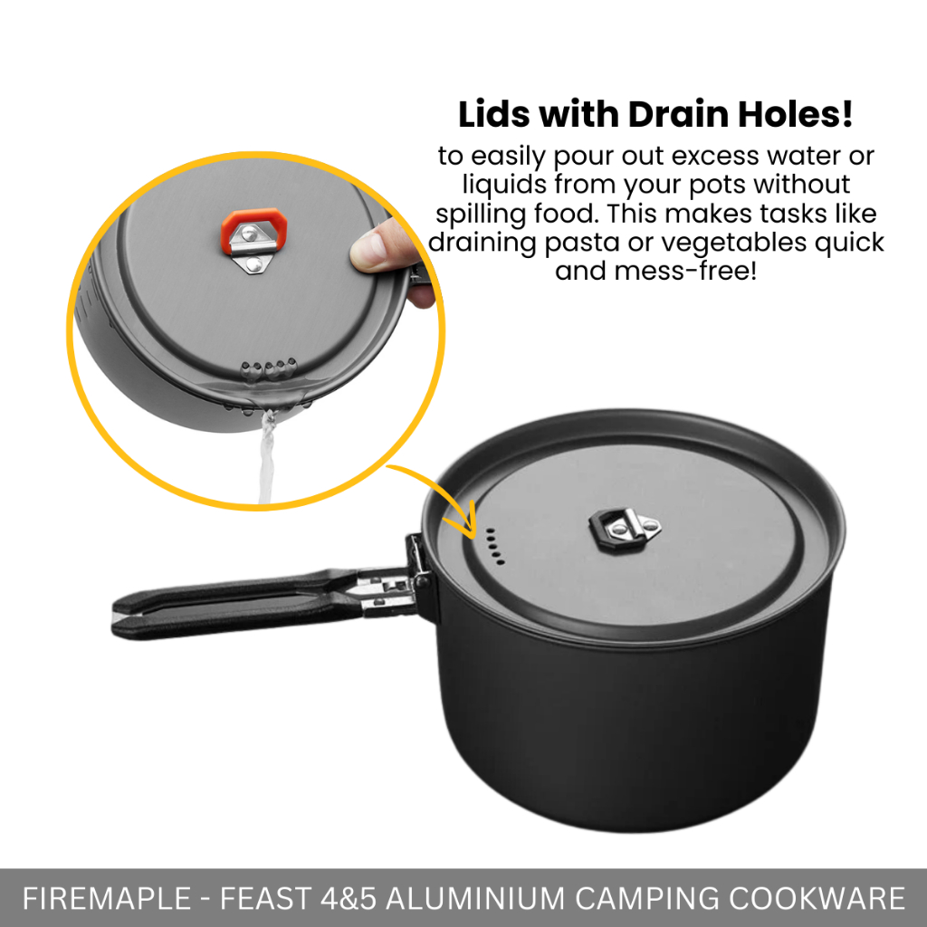 FIREMAPLE - CAMPING COOKING POT PAN KETTLE SET FEAST 4 FEAST 5 ALUMINIUM LIGHTWEIGHT COMPACT PICNIC