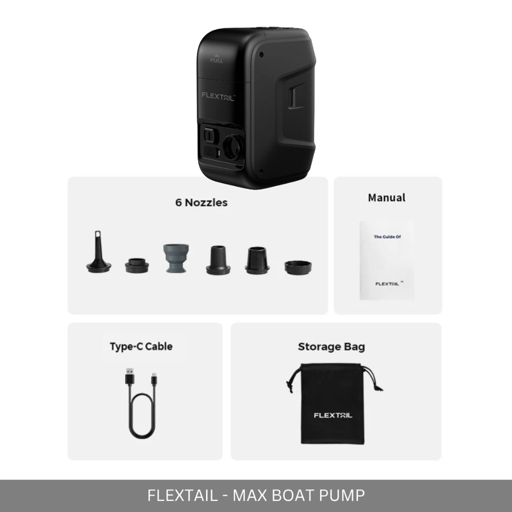 FLEXTAIL MAX BOAT PUMP ELECTRIC PORTABLE INFLATOR DEFLATOR FOR KAYAK SUP AIR MATTRESS