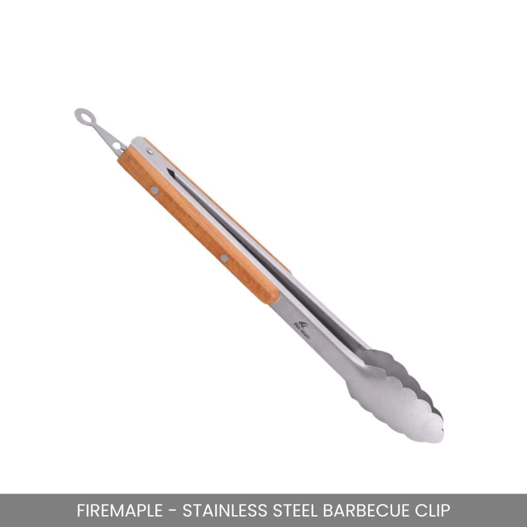 FIREMAPLE - STAINLESS STEEL WOODEN HANDLE LOCKABLE BARBECUE CLIP TONGS INDOOR OUTDOOR CAMPING PICNIC