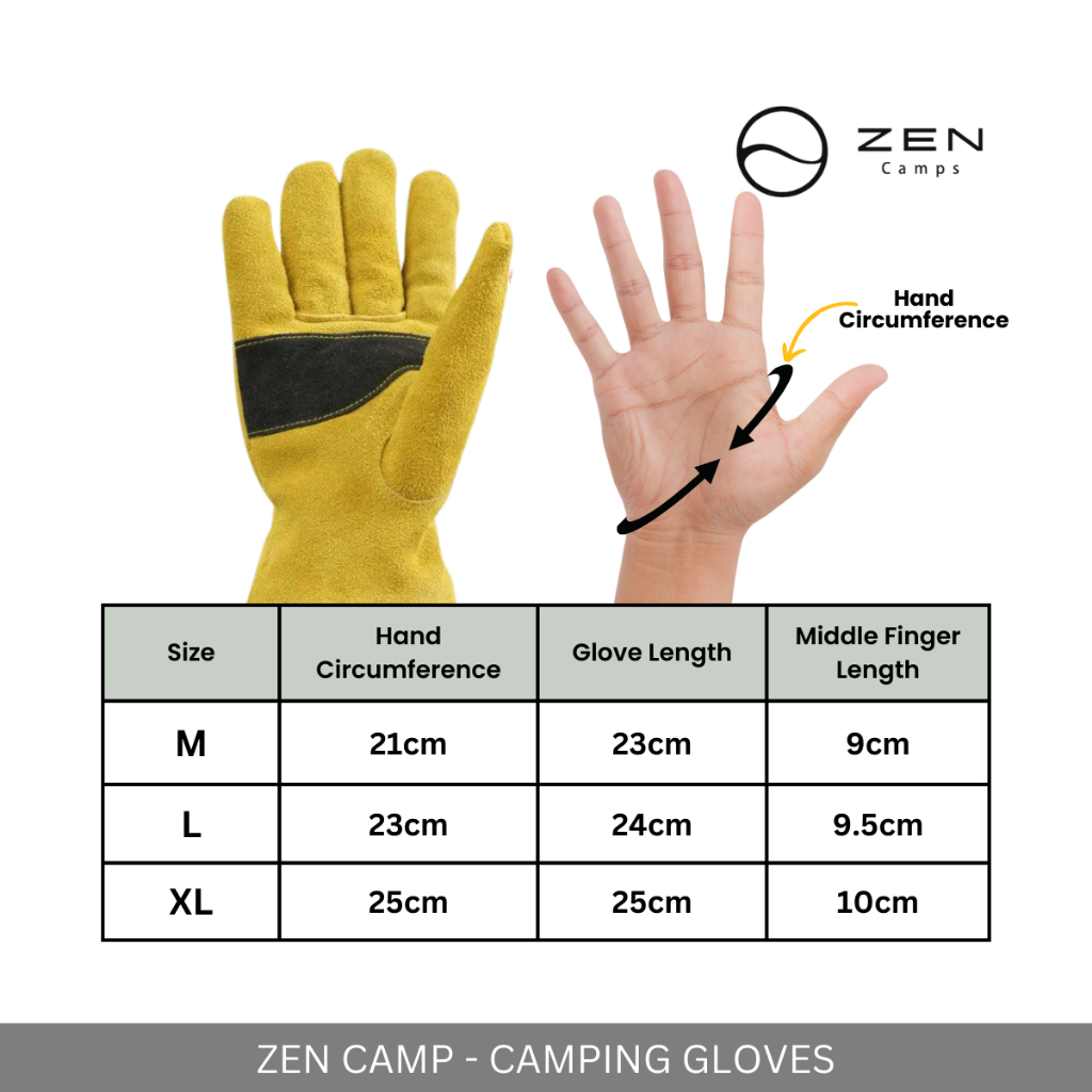 ZEN CAMPS - CAMPING COW LEATHER GLOVES PROTECTION DURABLE FOR INDOOR OUTDOOR