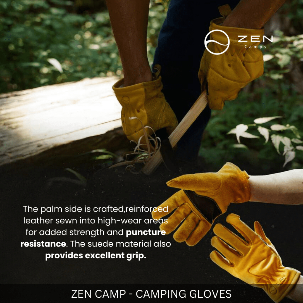 ZEN CAMPS - CAMPING COW LEATHER GLOVES PROTECTION DURABLE FOR INDOOR OUTDOOR