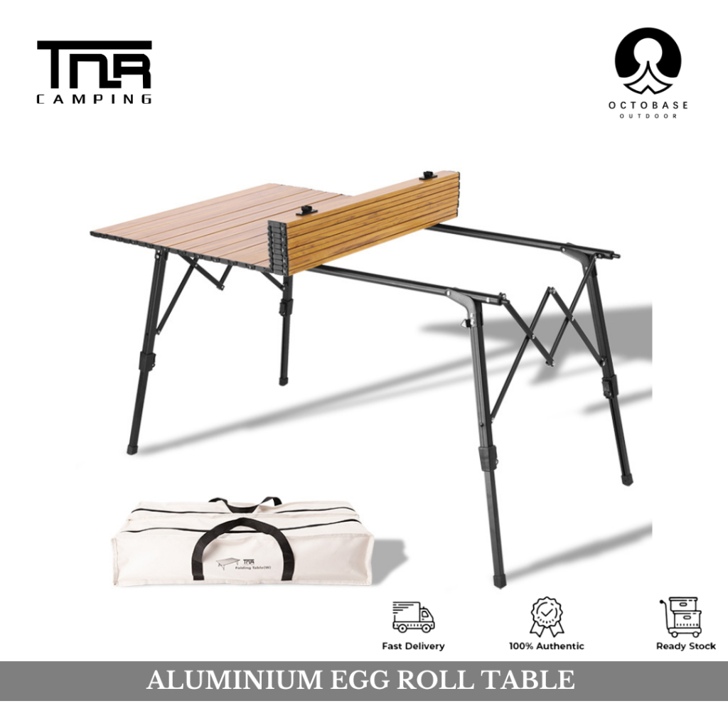 TNR CAMPING - ALUMINIUM EGG ROLL TABLE LIGHTWEIGHT ADJUSTABLE HEIGHT FOLDABLE TABLE OUTDOOR CAMPING HIKING PICNIC