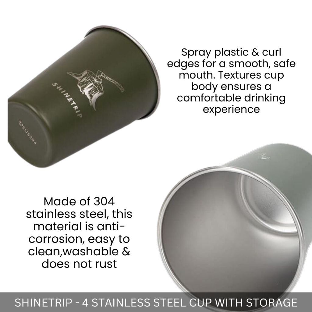 SHINETRIP - SET 4PCS/PIECES OUTDOORS CAMPING STAINLESS STEEL 350ML CUP PICNIC FISHING MUG