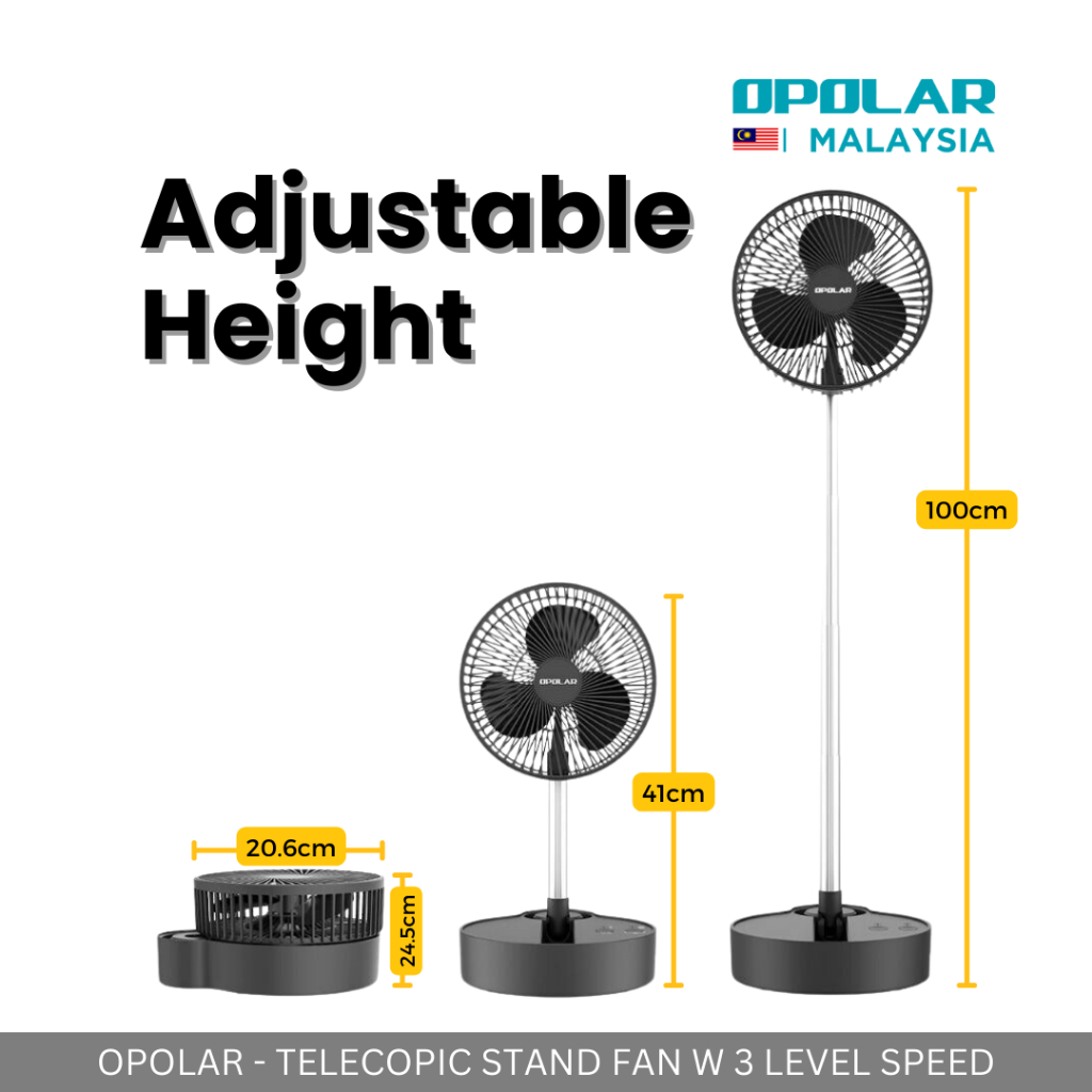 OPOLAR - 3 SPEED LEVEL TELESCOPIC STAND FAN 10,000 mAh OSCILLATING CAMPING PICNIC OUTDOOR FAN
