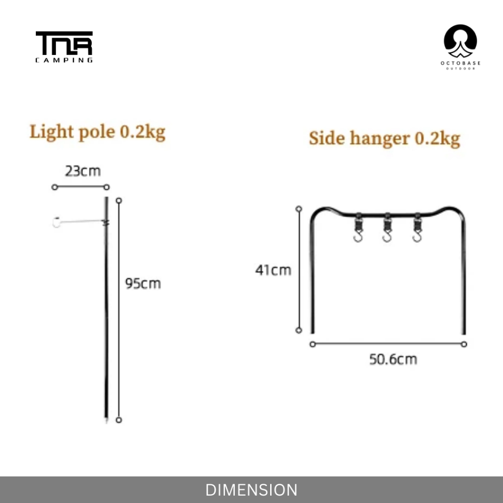 TNR CAMPING - ALUMINIUM COMBINATION MODULAR TABLE  LAMP POLE SIDE HANGER CONNECTOR BLACK LIGH