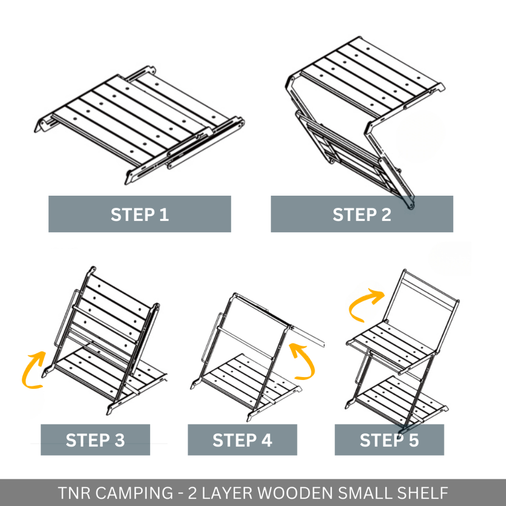 TNR CAMPING - 2-LAYER WOODEN SHELF SMALL FOR OUTDOOR CAMPING HIKING PICNIC SURVIVAL