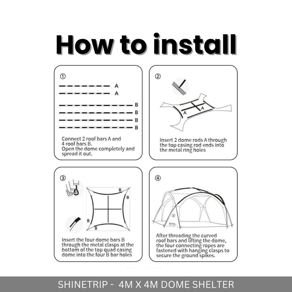 SHINETRIP - BLACK DOME SHELTER TARP 8-10P EASY SETUP WATERPROOF SHELTER TARP SILVER COATING