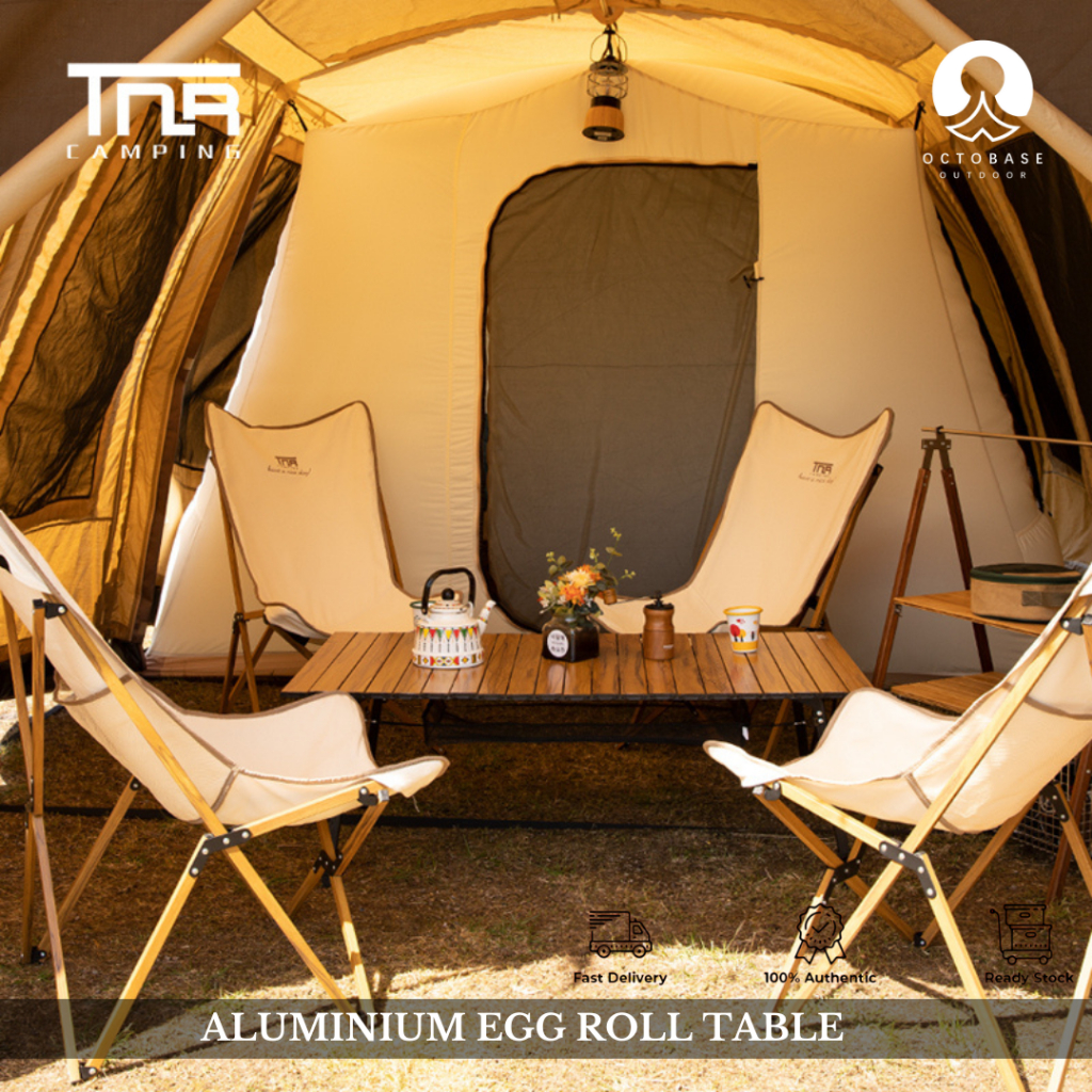 TNR CAMPING - ALUMINIUM EGG ROLL TABLE LIGHTWEIGHT ADJUSTABLE HEIGHT FOLDABLE TABLE OUTDOOR CAMPING HIKING PICNIC
