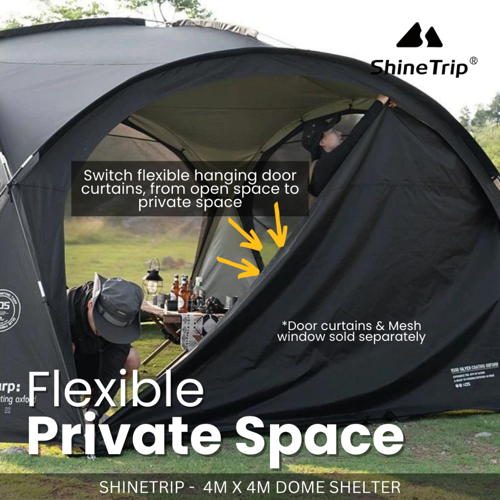 SHINETRIP - BLACK DOME SHELTER TARP 8-10P EASY SETUP WATERPROOF SHELTER TARP SILVER COATING