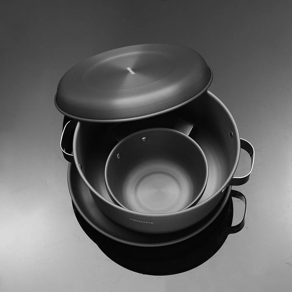 FIREMAPLE -5 IN 1 GOURMET CAMPING COOKWARE SET LIGHTWEIGHT POT BOWL PLATE LID OUTDOOR PICNIC