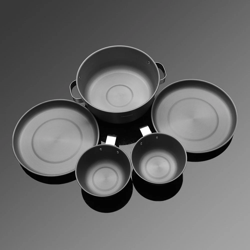 FIREMAPLE -5 IN 1 GOURMET CAMPING COOKWARE SET LIGHTWEIGHT POT BOWL PLATE LID OUTDOOR PICNIC