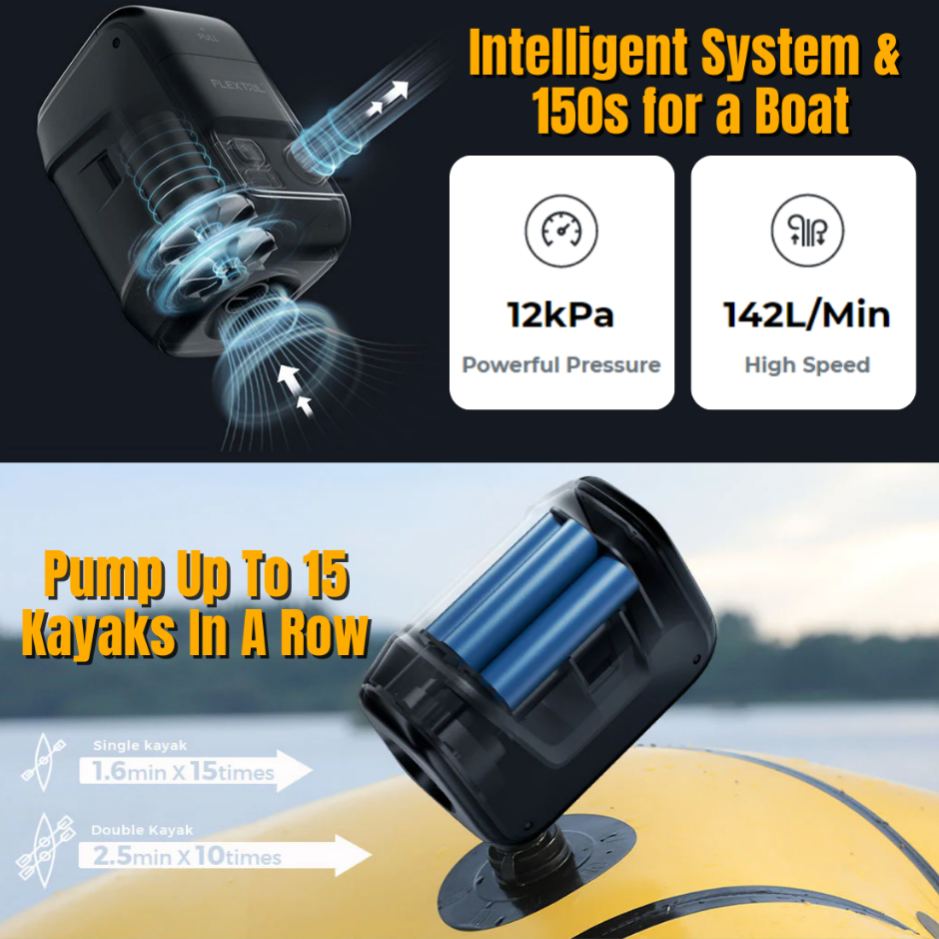 FLEXTAIL MAX BOAT PUMP ELECTRIC PORTABLE INFLATOR DEFLATOR FOR KAYAK SUP AIR MATTRESS