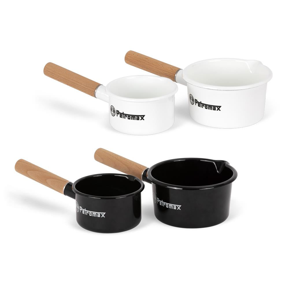 Petromax Enamel Saucepan – 500 ml & 1 L Outdoor Pot with Wooden Handle
