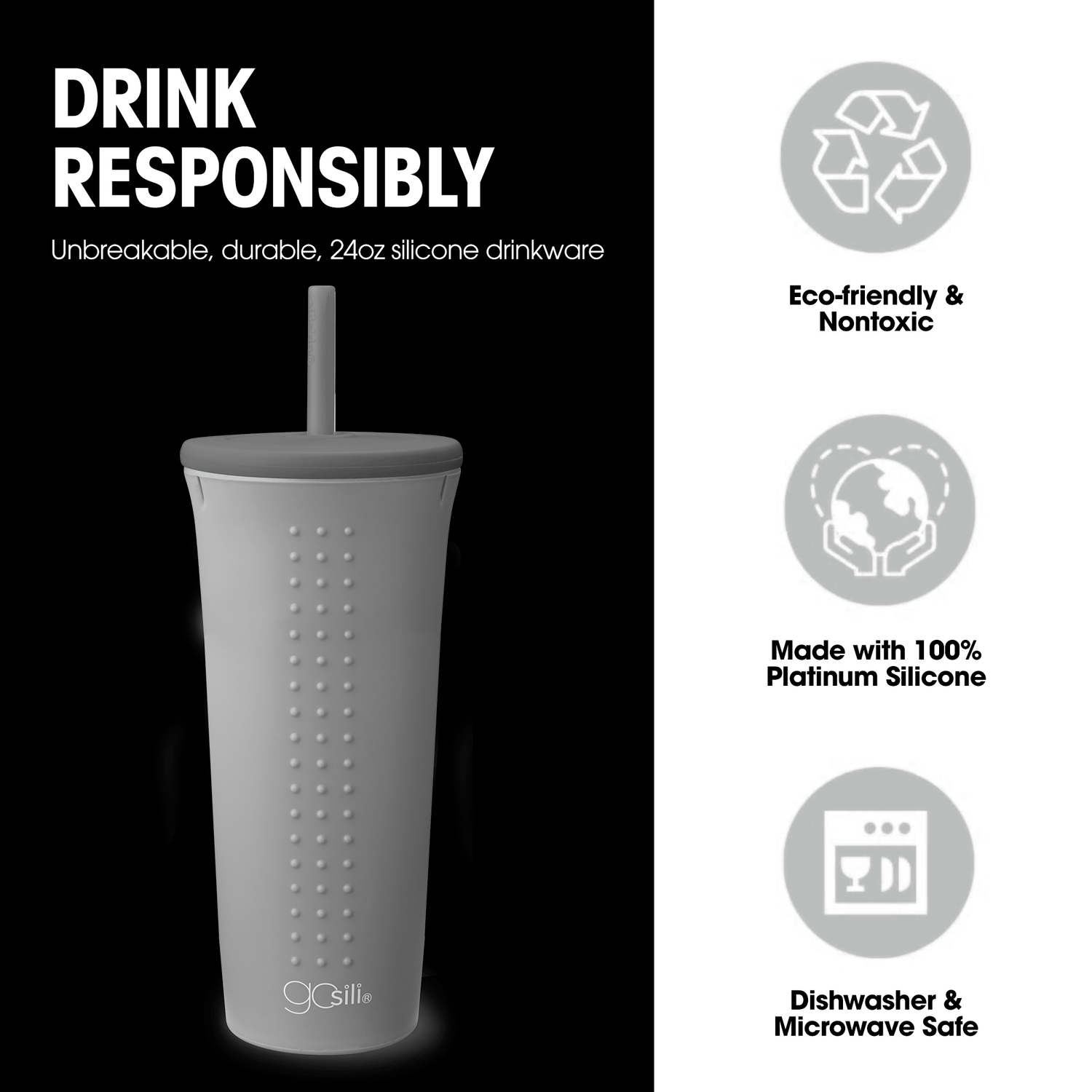 GOSILI - Reusable Silicone Straw Cup and Tumbler, 24oz
