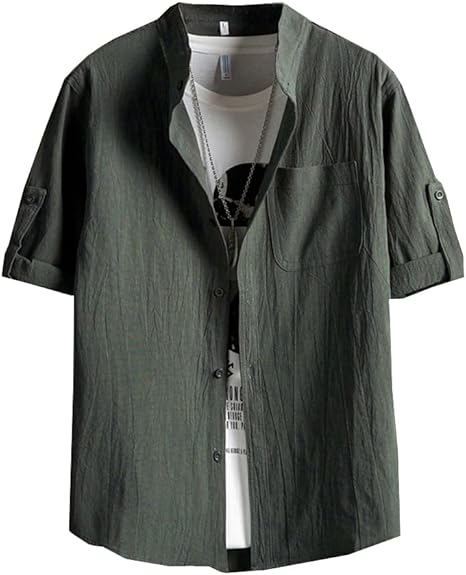  夏服 シャツ メンズ 七分袖 半袖 ファッション ボタンアップ シャツ 大きいサイズ メンズ 無地 ワイシャツ 人気