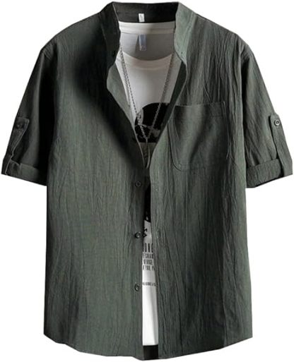  夏服 シャツ メンズ 七分袖 半袖 ファッション ボタンアップ シャツ 大きいサイズ メンズ 無地 ワイシャツ 人気