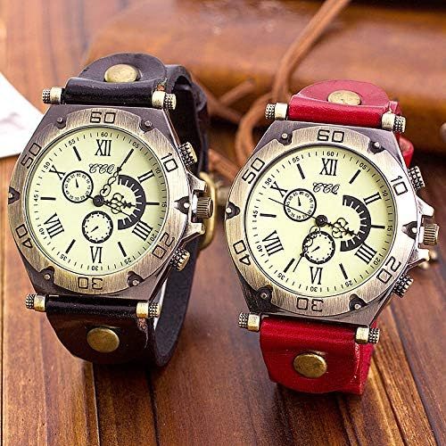 レトロ アンティーク クロノグラフ デザイン 太め レザー バンド ウォッチ 腕 時計 メンズ 