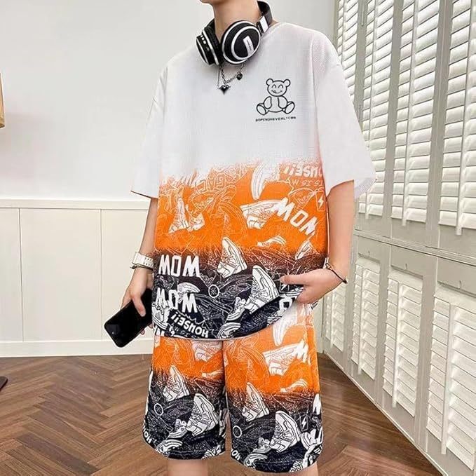 ジャージ 夏服メンズ 上下セット 半袖 上下2点セットプリントtシャツ メンズ 半袖 吸汗速乾 カジュアル 運動着 夏 部屋着ゆったり 軽量 おしゃれ 夏服男女兼用