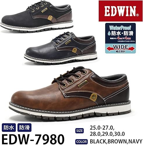 エドウイン カジュアルスニーカー スニーカー シューズ プレーンデザイン ビジカジ カジュアル 靴ひも おしゃれ 防水 防滑 軽量 シンプル 3E 幅広 ふかふか クッション 足への負担を軽減 メンズ