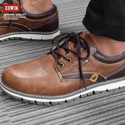 エドウイン カジュアルスニーカー スニーカー シューズ プレーンデザイン ビジカジ カジュアル 靴ひも おしゃれ 防水 防滑 軽量 シンプル 3E 幅広 ふかふか クッション 足への負担を軽減 メンズ