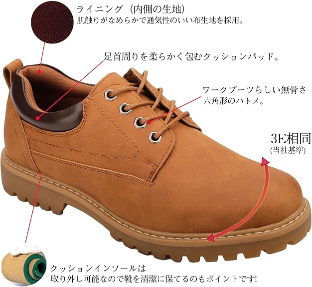 カジュアルシューズ メンズ ワークブーツ ローカット ショート イエローブーツ マウンテンブーツ アウトドア ファッション シューズ 靴 厚底 レースアップ 幅広 防滑底 オールシーズン シンプル キャンプ 男 紳士 軽量 多用途