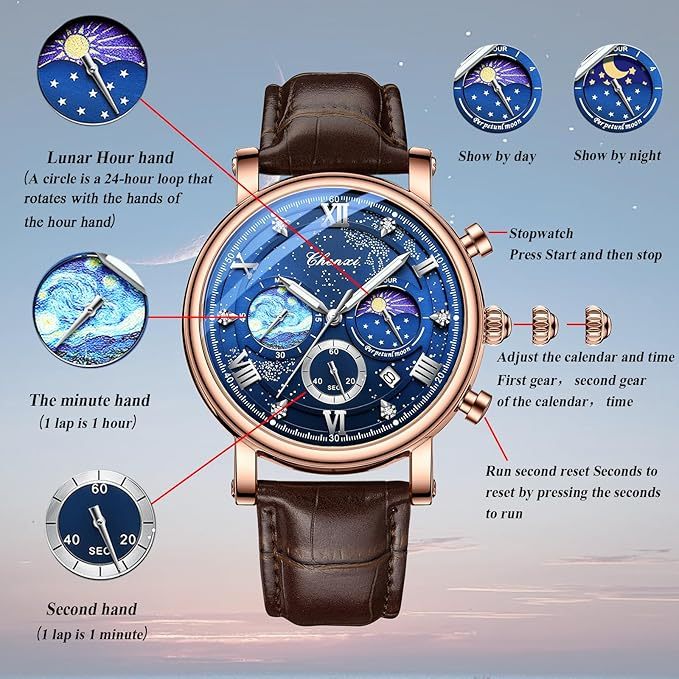 腕時計 メンズ 本革ベルト ファンゴッホ 星空: アナログ カレンダー レザーベルト 防水 クオーツウォッチ 茶色 ファッションウォッチ - 父の日 誕生日 クリスマス バレンタインデー 彼氏プレゼント