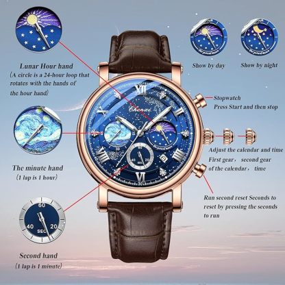 腕時計 メンズ 本革ベルト ファンゴッホ 星空: アナログ カレンダー レザーベルト 防水 クオーツウォッチ 茶色 ファッションウォッチ - 父の日 誕生日 クリスマス バレンタインデー 彼氏プレゼント