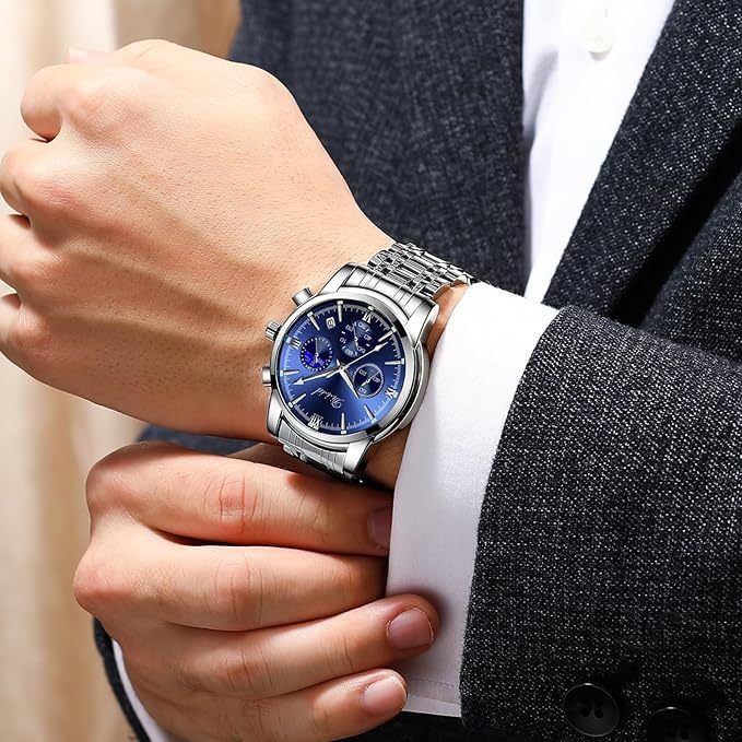 腕時計 メンズ クオーツクロノグラフウオッチ 人気 ビジネス 腕時計 おしゃれ 多機能時計 ステンレス 3気圧防水 日付 蓄光 