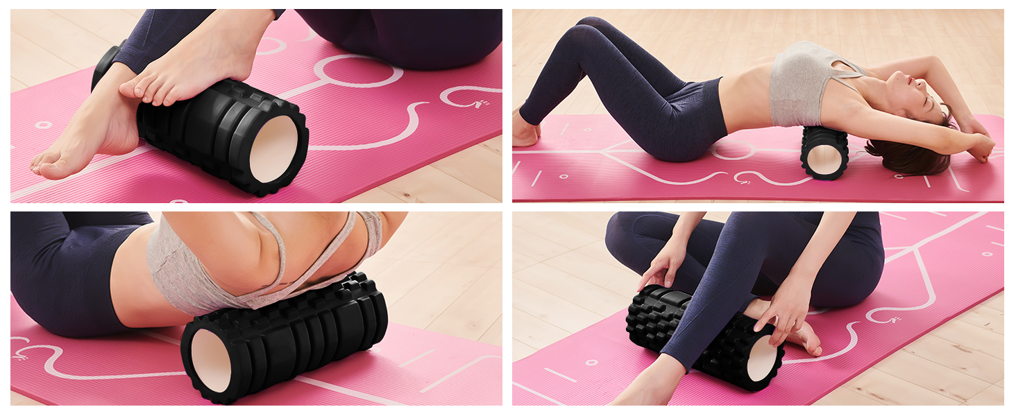フォームローラー AYO 筋膜リリース マッサージローラー 筋膜ローラー セット ヨガポール 足 太もも 背中 筋肉ほぐし ストレッチ トレーニング スポーツ フィットネス ストレッチ器具 説明書 収納バッグ ブラック