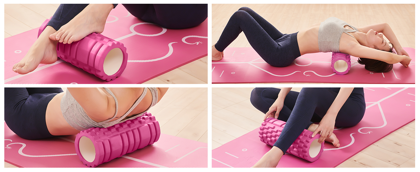 フォームローラー AYO 筋膜リリース マッサージローラー 筋膜ローラー セット ヨガポール 足 太もも 背中 筋肉ほぐし ストレッチ トレーニング スポーツ フィットネス ストレッチ器具 説明書 収納バッグ ローズ