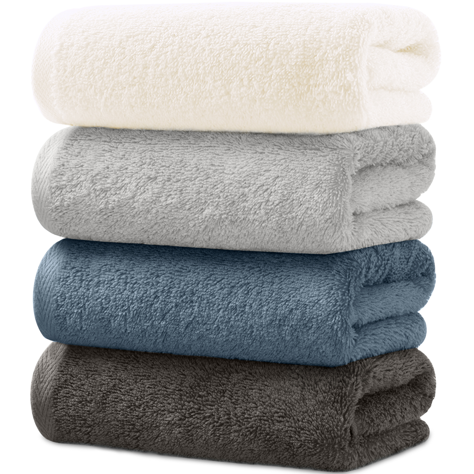 AYO バスタオル 4枚セット 4色 ホテル仕様 ふかふか 綿100% 高吸水 耐久性 無地 毛羽落ち少ない ギフト