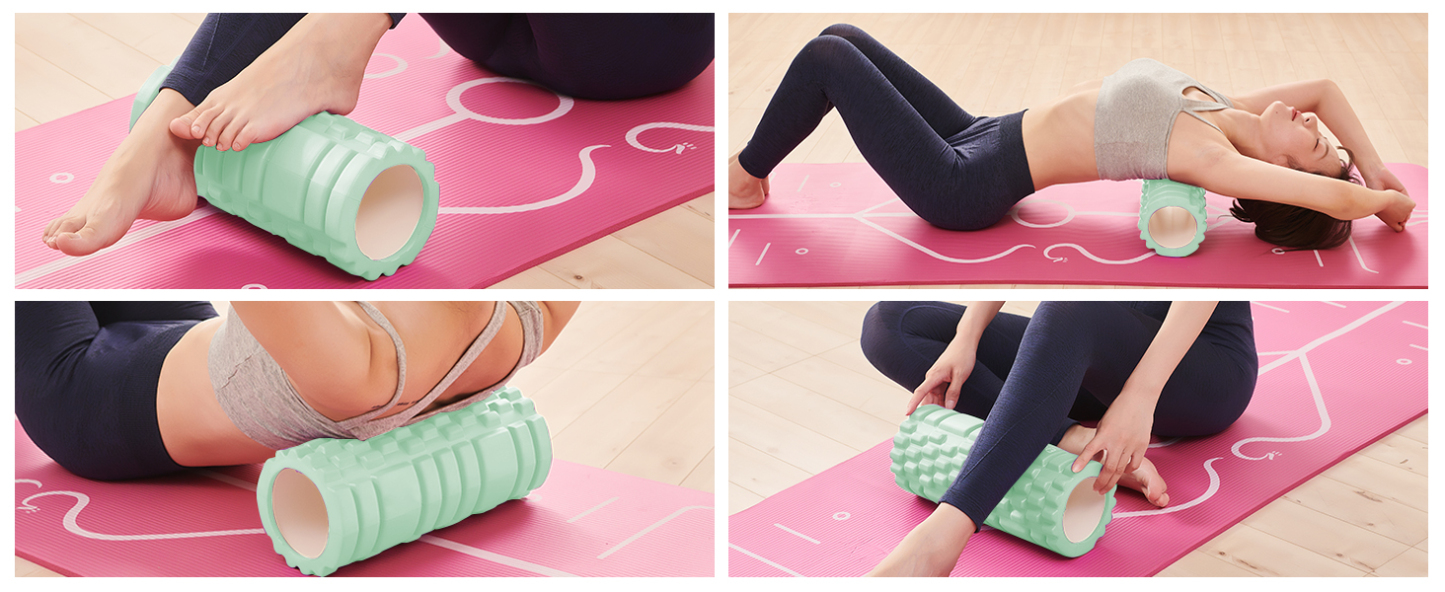 フォームローラー AYO 筋膜リリース マッサージローラー 筋膜ローラー セット ヨガポール 足 太もも 背中 筋肉ほぐし ストレッチ トレーニング スポーツ フィットネス ストレッチ器具 説明書 収納バッグ ライトグリーン