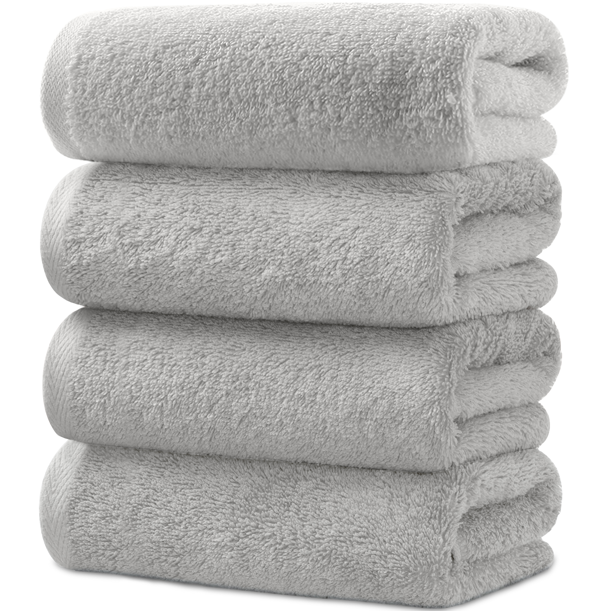 AYO バスタオル 4枚セット ライトグレー ホテル仕様 ふかふか 綿100% 高吸水 耐久性 無地 毛羽落ち少ない ギフト