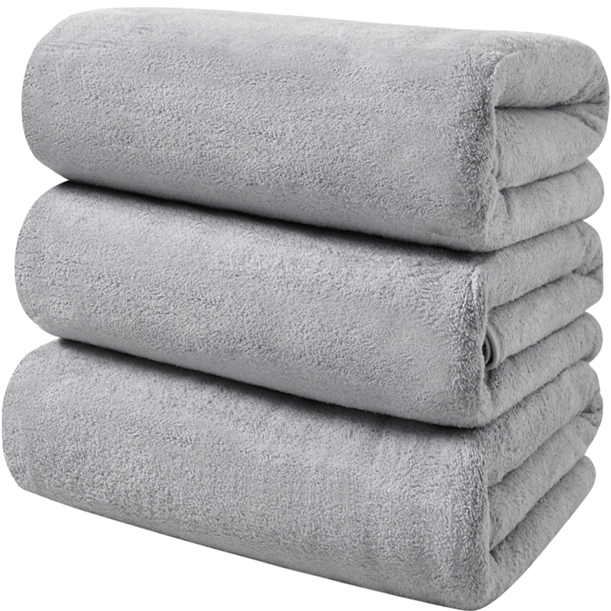 AYO バスタオル ふわふわ ホテル仕様 大判 瞬間吸水 60*120cm 3枚セットマイクロファイバー 強い吸水速乾 肌触り ライトグレー