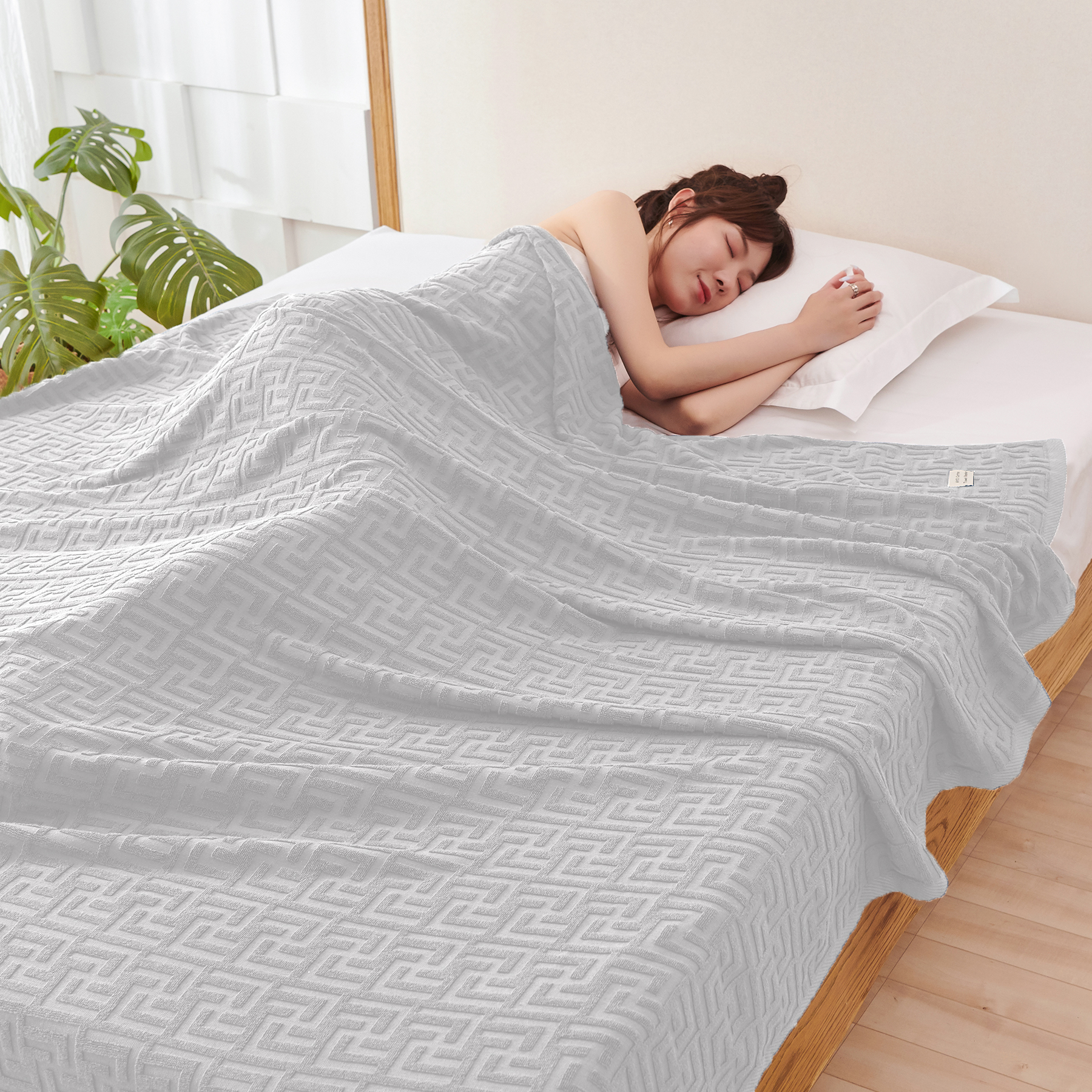 AYO タオルケット シングル ブランケット 綿100% コットン おしゃれ エアーケット キルトケット 速乾 抗菌 肌掛け 軽量 柔らかく肌触り 毛玉が出ない 毛布 オールシーズン 夏用 ソファー用 丸洗いOK 吸湿速乾（グレー，140*190cm）