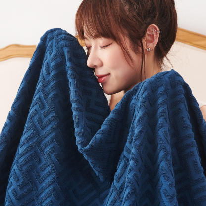 AYO タオルケット シングル ブランケット 綿100% コットン おしゃれ エアーケット キルトケット 抗菌 肌掛け 軽量 柔らかく肌触り 毛玉が出ない 毛布 オールシーズン 夏用 ソファー用 丸洗いOK 吸湿速乾 母の日 父の日 誕生日のプレゼント（ネイビー，140*190cm）