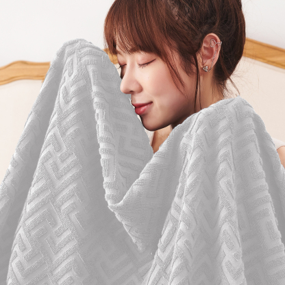 AYO タオルケット シングル ブランケット 綿100% コットン おしゃれ エアーケット キルトケット 速乾 抗菌 肌掛け 軽量 柔らかく肌触り 毛玉が出ない 毛布 オールシーズン 夏用 ソファー用 丸洗いOK 吸湿速乾（グレー，140*190cm）