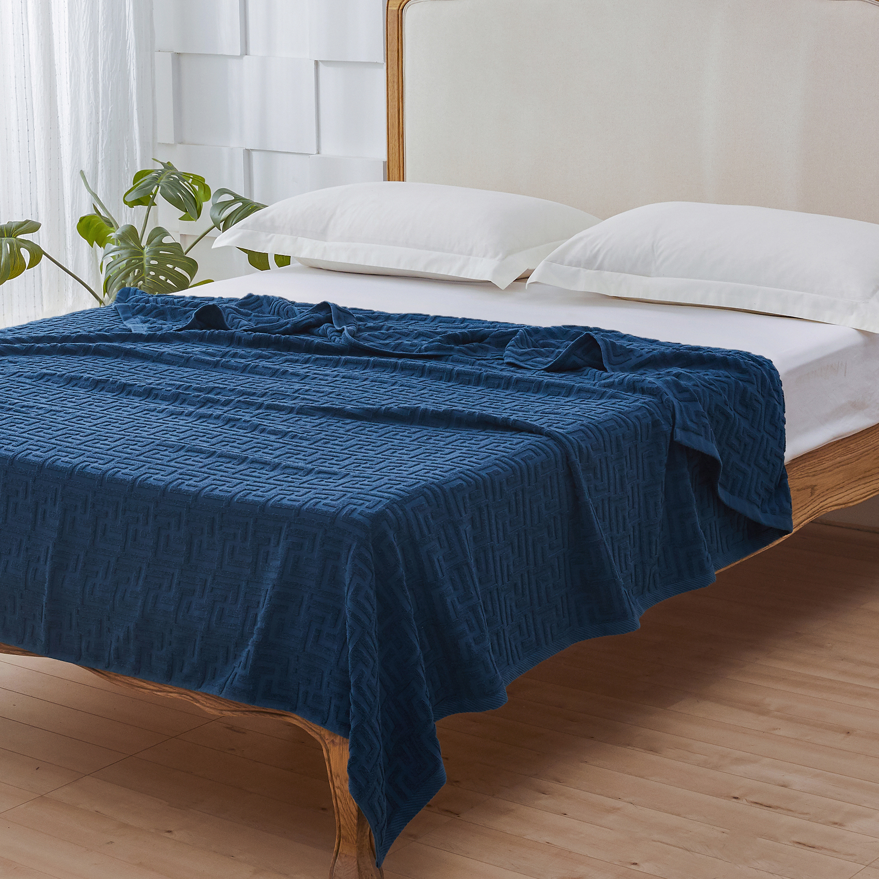 AYO タオルケット シングル ブランケット 綿100% コットン おしゃれ エアーケット キルトケット 抗菌 肌掛け 軽量 柔らかく肌触り 毛玉が出ない 毛布 オールシーズン 夏用 ソファー用 丸洗いOK 吸湿速乾 母の日 父の日 誕生日のプレゼント（ネイビー，140*190cm）