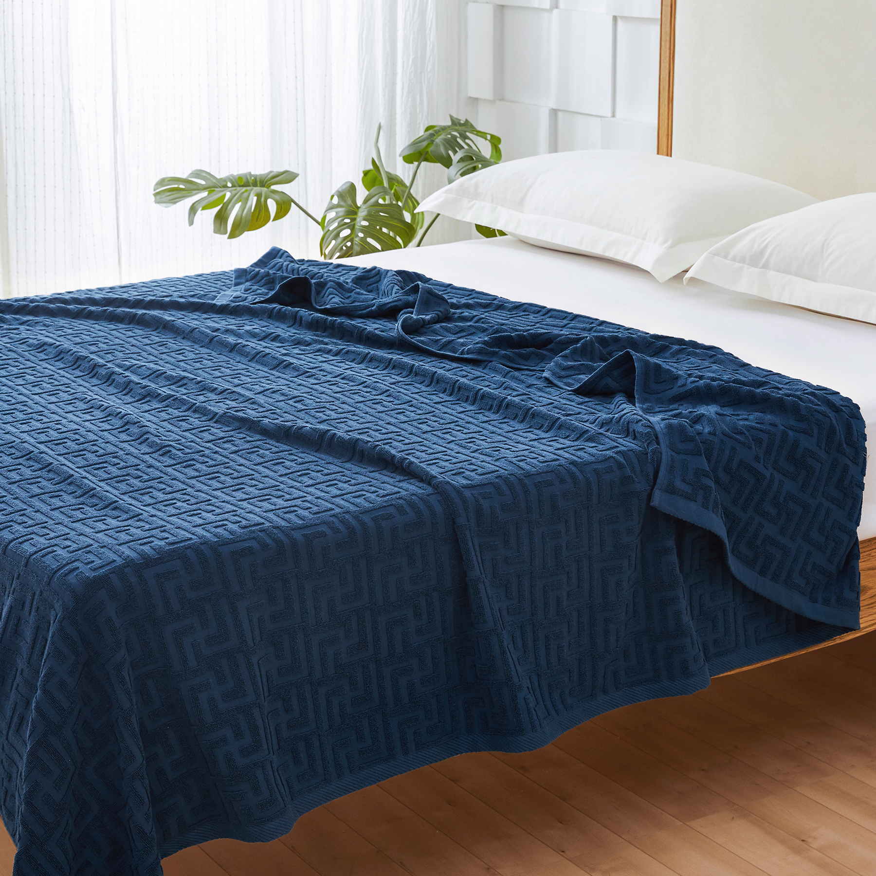 AYO タオルケット シングル ブランケット 綿100% コットン おしゃれ エアーケット キルトケット 抗菌 肌掛け 軽量 柔らかく肌触り 毛玉が出ない 毛布 オールシーズン 夏用 ソファー用 丸洗いOK 吸湿速乾 母の日 父の日 誕生日のプレゼント（ネイビー，140*190cm）