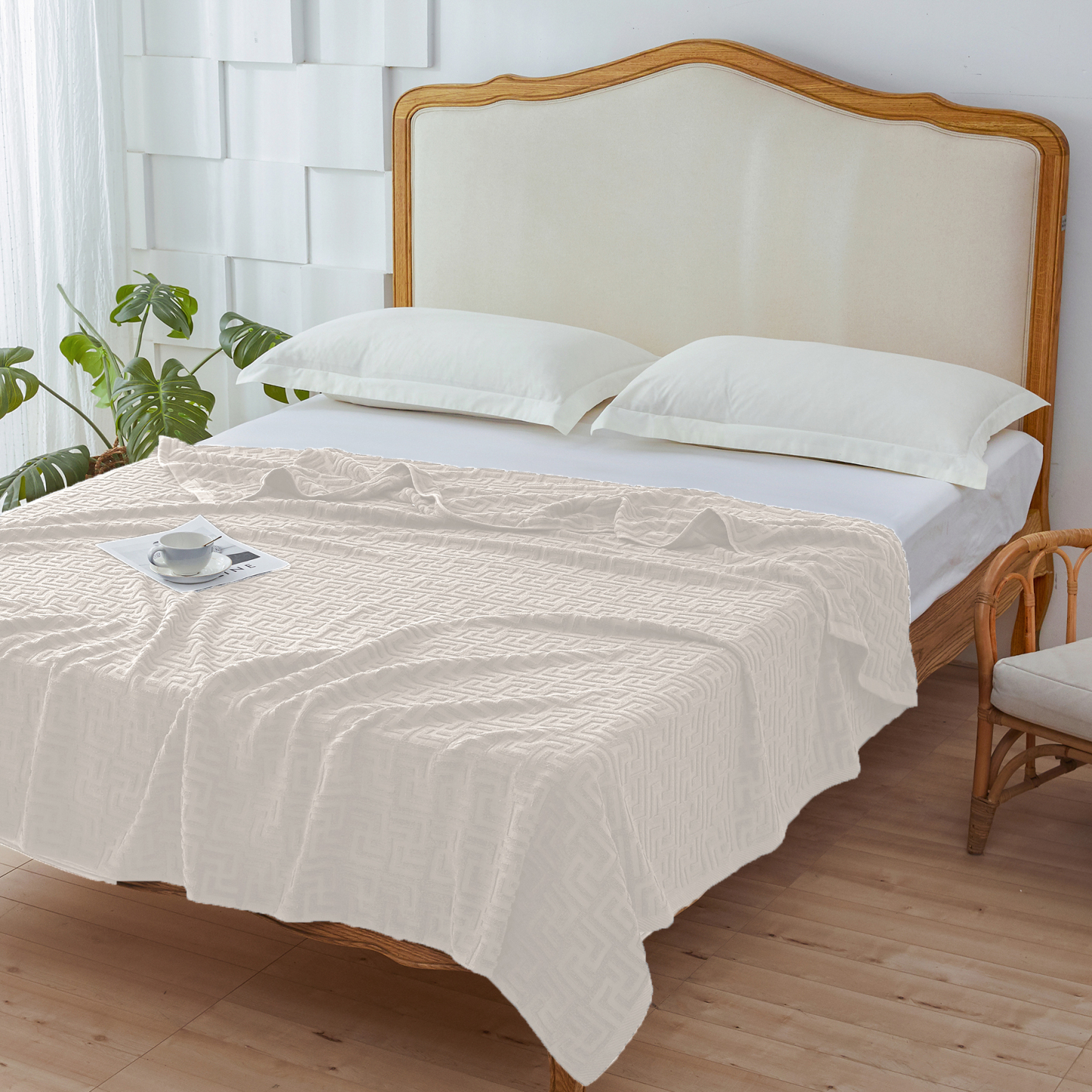 AYO タオルケット シングル ブランケット 綿100% コットン おしゃれ エアーケット キルトケット 速乾 抗菌 肌掛け 軽量 柔らかく肌触り 毛玉が出ない 毛布 オールシーズン 夏用 ソファー用 丸洗いOK 吸湿速乾（ベージュ，140*190cm）