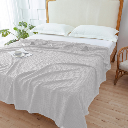 AYO タオルケット シングル ブランケット 綿100% コットン おしゃれ エアーケット キルトケット 速乾 抗菌 肌掛け 軽量 柔らかく肌触り 毛玉が出ない 毛布 オールシーズン 夏用 ソファー用 丸洗いOK 吸湿速乾（グレー，140*190cm）