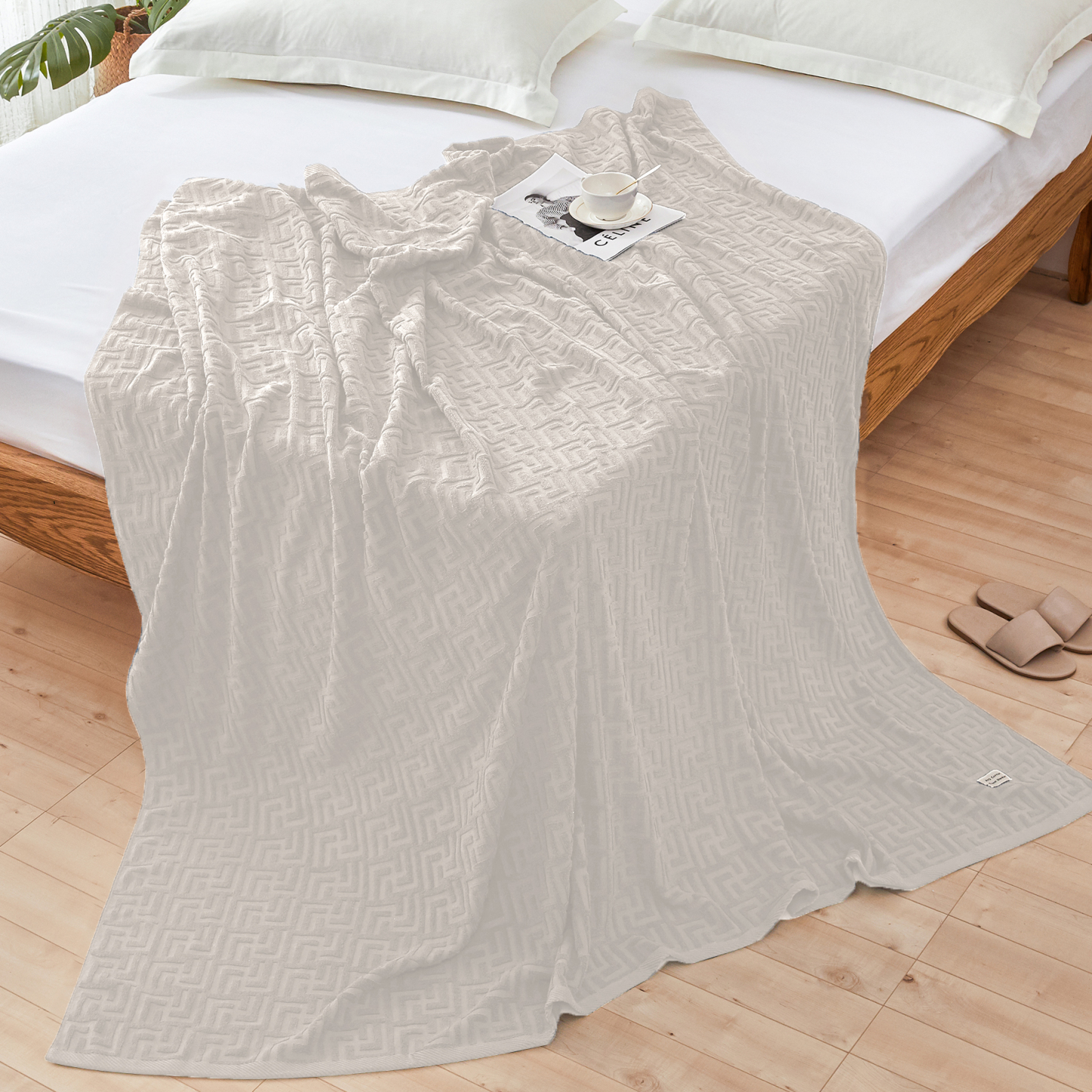 AYO タオルケット シングル ブランケット 綿100% コットン おしゃれ エアーケット キルトケット 速乾 抗菌 肌掛け 軽量 柔らかく肌触り 毛玉が出ない 毛布 オールシーズン 夏用 ソファー用 丸洗いOK 吸湿速乾（ベージュ，140*190cm）