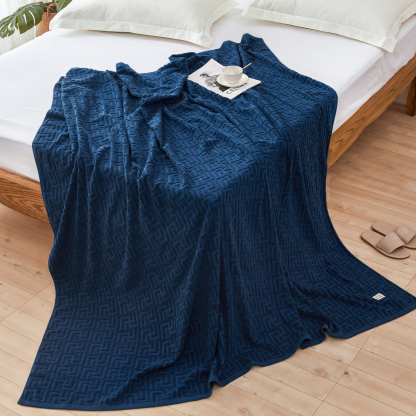 AYO タオルケット シングル ブランケット 綿100% コットン おしゃれ エアーケット キルトケット 抗菌 肌掛け 軽量 柔らかく肌触り 毛玉が出ない 毛布 オールシーズン 夏用 ソファー用 丸洗いOK 吸湿速乾 母の日 父の日 誕生日のプレゼント（ネイビー，140*190cm）