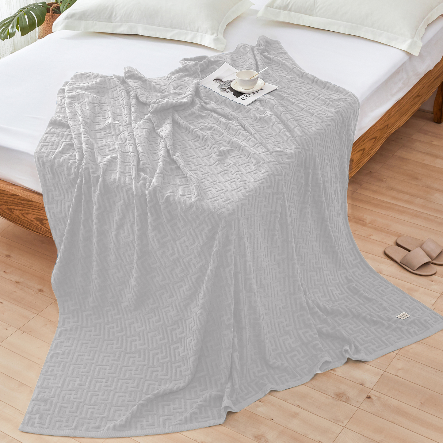 AYO タオルケット シングル ブランケット 綿100% コットン おしゃれ エアーケット キルトケット 速乾 抗菌 肌掛け 軽量 柔らかく肌触り 毛玉が出ない 毛布 オールシーズン 夏用 ソファー用 丸洗いOK 吸湿速乾（グレー，140*190cm）